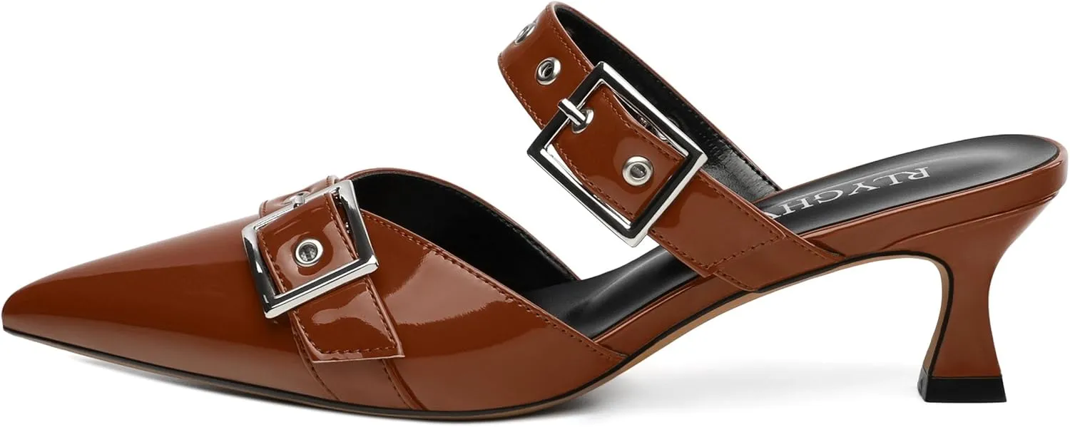 Women's Pumps, Pointed Toe Low Heel Mules for Women, Backstrap Buckle Fashion Solid Women's Mule Pumps for Daily Working Party