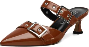 Women's Pumps, Pointed Toe Low Heel Mules for Women, Backstrap Buckle Fashion Solid Women's Mule Pumps for Daily Working Party