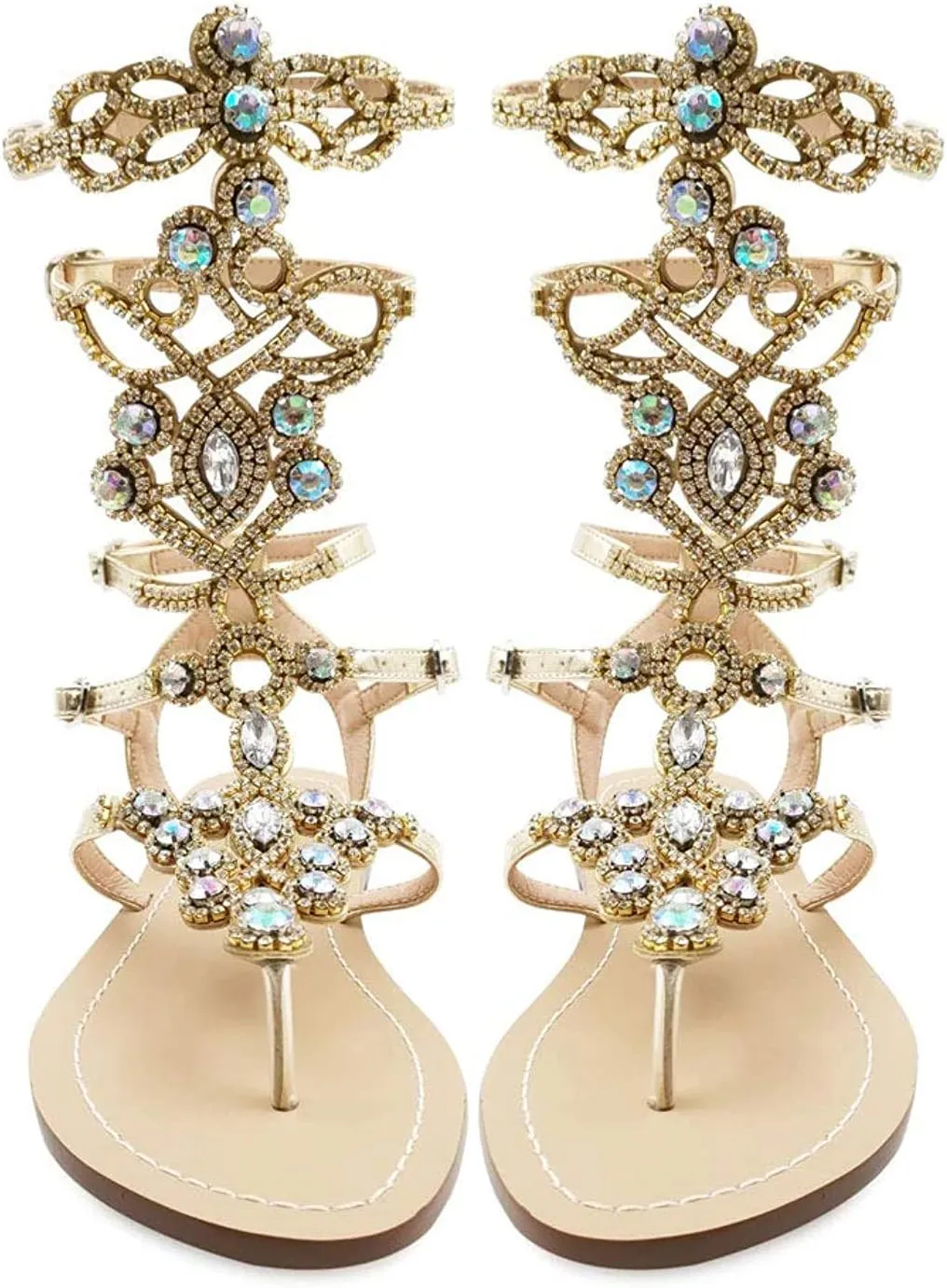 Women's Rhinestone Gladiator Sandals Stylish Flats for Summer Beach Weddings