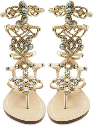 Women's Rhinestone Gladiator Sandals Stylish Flats for Summer Beach Weddings
