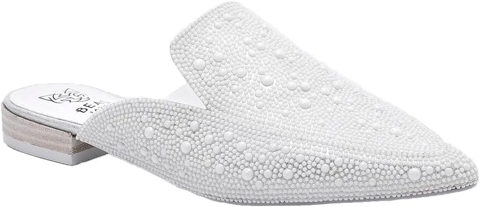 Women's Rhinestone Slip-On Mules Flat Mules Buckle Pointed Toe Backless Slip on Slides Loafer Shoes