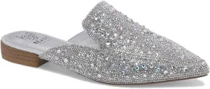 Women's Rhinestone Slip-On Mules Flat Mules Buckle Pointed Toe Backless Slip on Slides Loafer Shoes