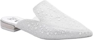 Women's Rhinestone Slip-On Mules Flat Mules Buckle Pointed Toe Backless Slip on Slides Loafer Shoes