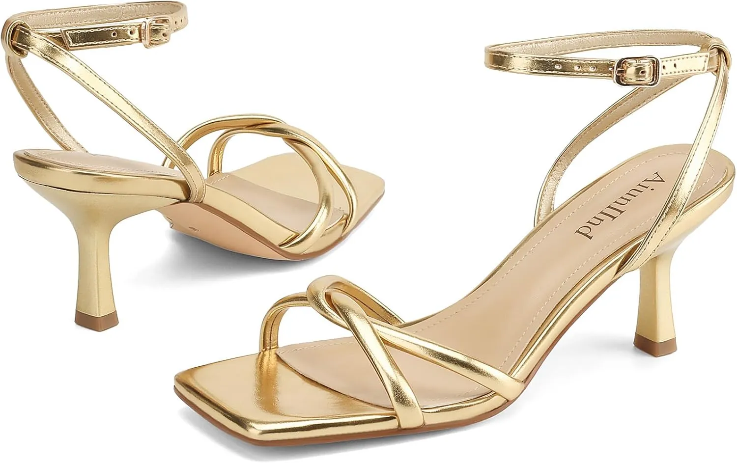 Women's Sandals Square Open Toe Kitten Heels Strappy Ankle Strap Sandals for Women Comfort Dress Party Shoes