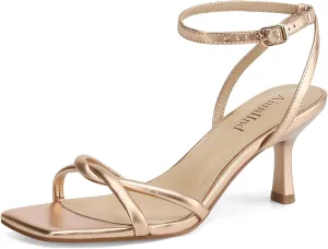Women's Sandals Square Open Toe Kitten Heels Strappy Ankle Strap Sandals for Women Comfort Dress Party Shoes