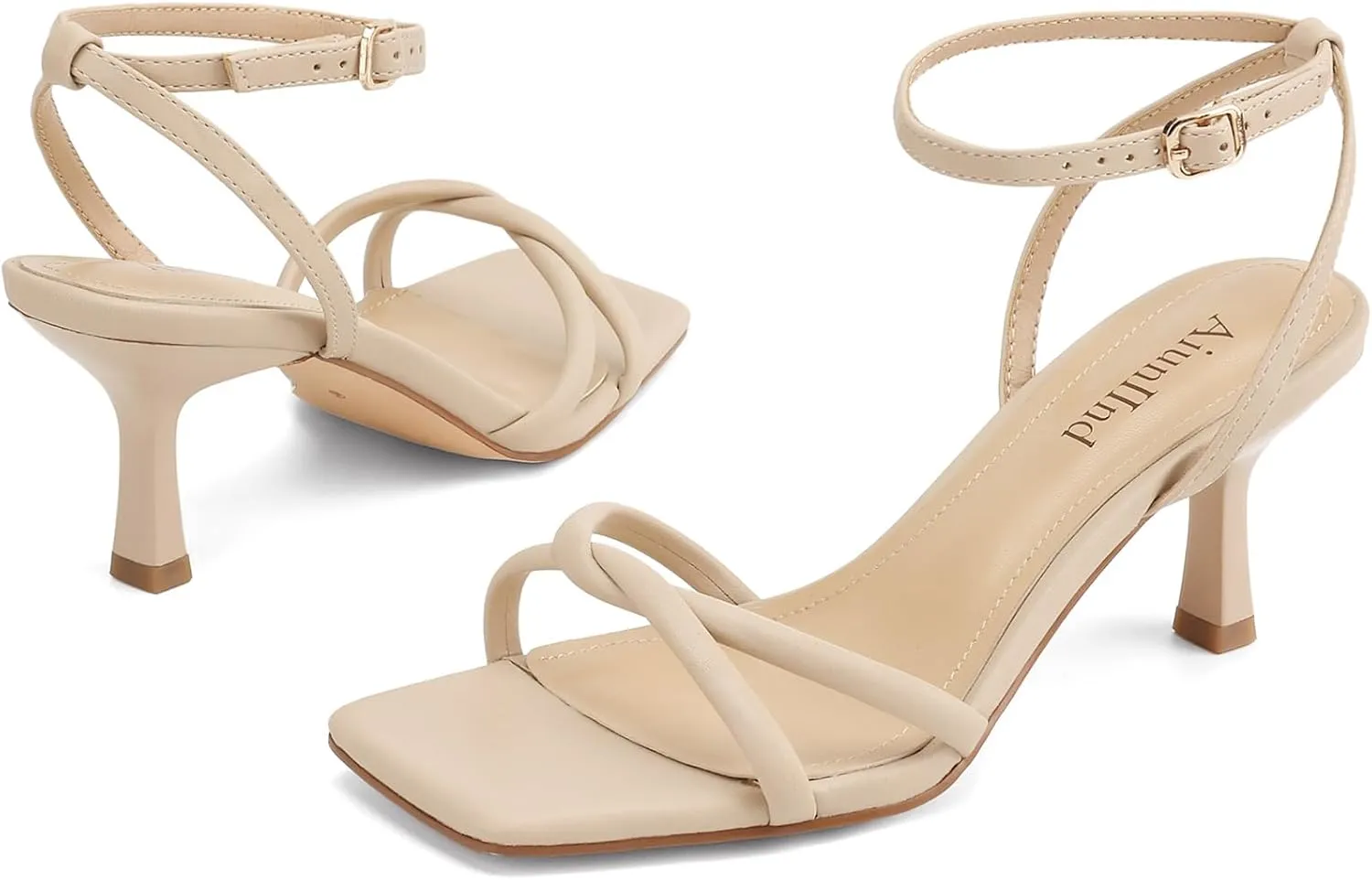 Women's Sandals Square Open Toe Kitten Heels Strappy Ankle Strap Sandals for Women Comfort Dress Party Shoes