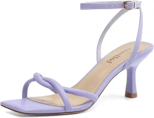 Women's Sandals Square Open Toe Kitten Heels Strappy Ankle Strap Sandals for Women Comfort Dress Party Shoes