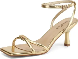 Women's Sandals Square Open Toe Kitten Heels Strappy Ankle Strap Sandals for Women Comfort Dress Party Shoes