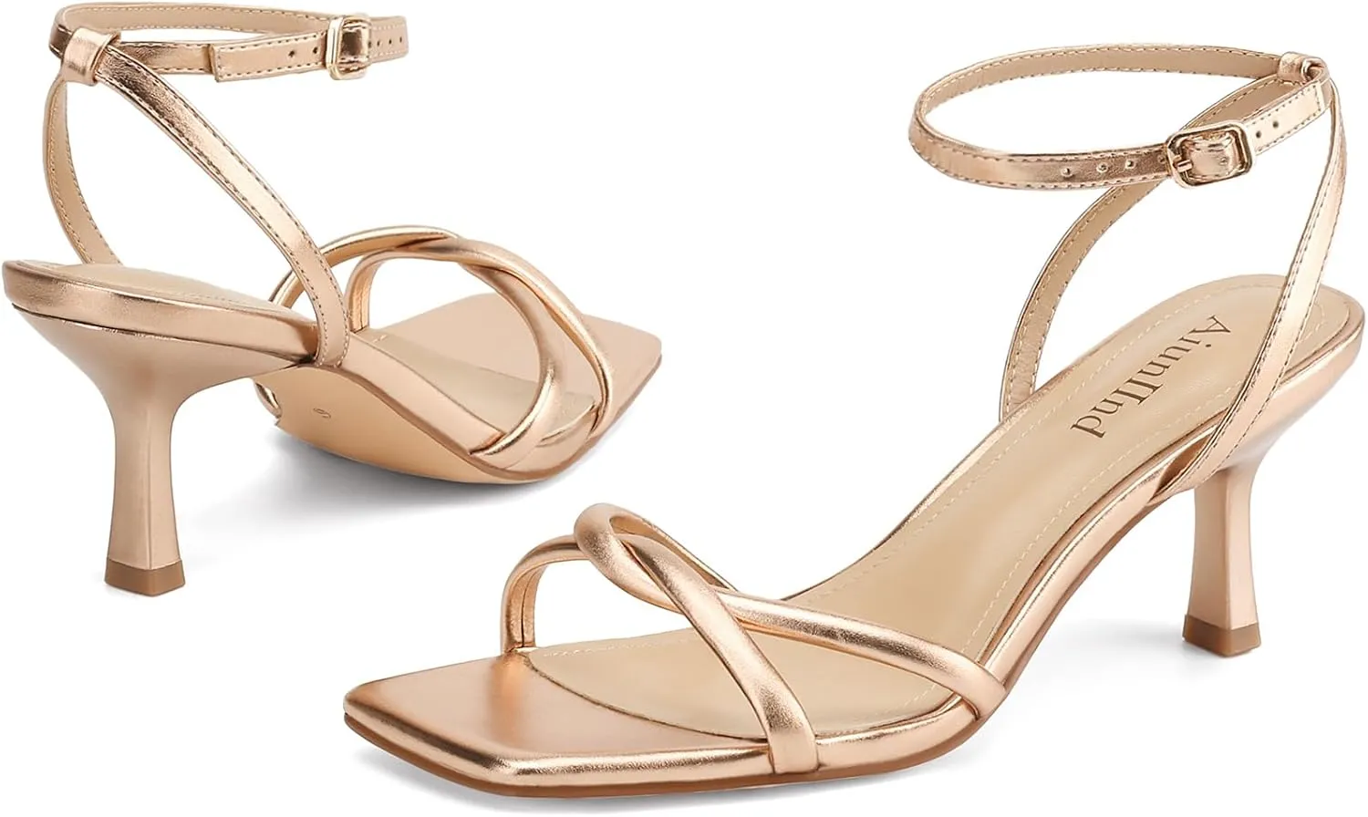 Women's Sandals Square Open Toe Kitten Heels Strappy Ankle Strap Sandals for Women Comfort Dress Party Shoes