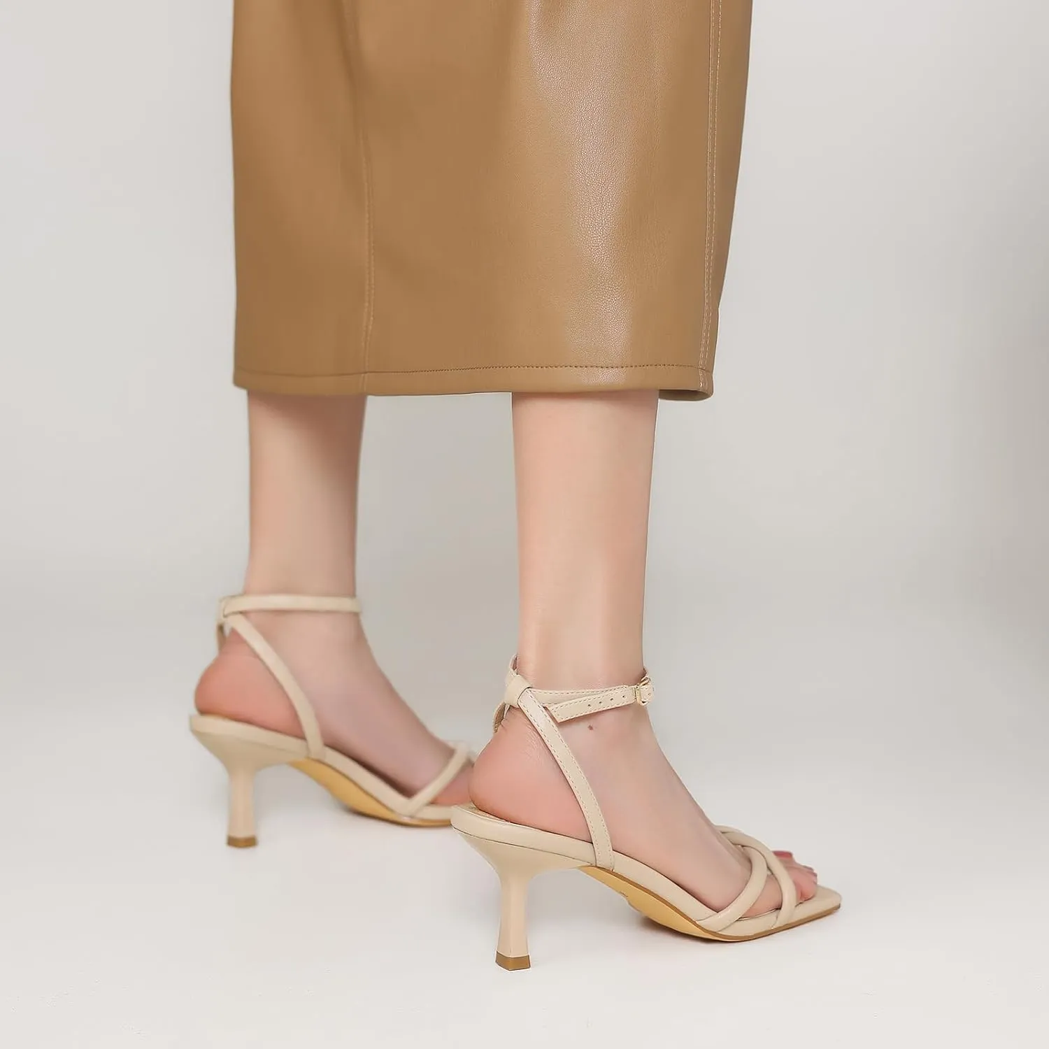 Women's Sandals Square Open Toe Kitten Heels Strappy Ankle Strap Sandals for Women Comfort Dress Party Shoes
