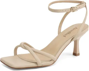Women's Sandals Square Open Toe Kitten Heels Strappy Ankle Strap Sandals for Women Comfort Dress Party Shoes