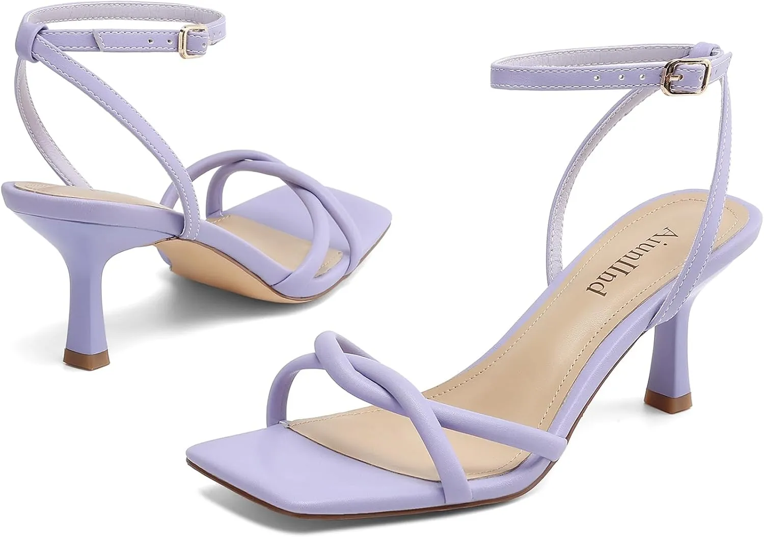 Women's Sandals Square Open Toe Kitten Heels Strappy Ankle Strap Sandals for Women Comfort Dress Party Shoes