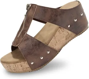 Women's Sandals Summer Beach Wedge Sandals Comfortable Platform Sandals Open Toe Buckle Ankle Strap Cork Shoes