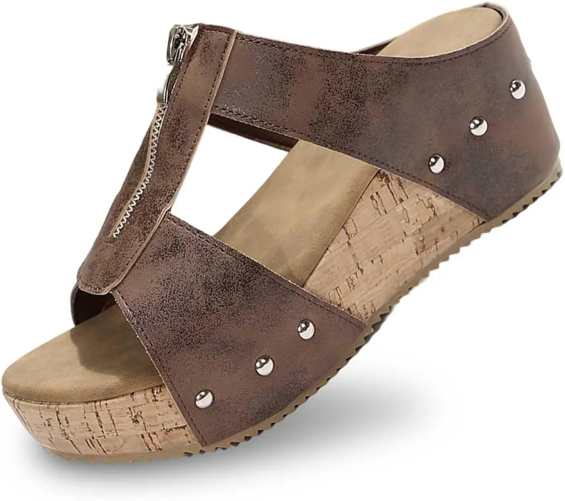 Women's Sandals Summer Beach Wedge Sandals Comfortable Platform Sandals Open Toe Buckle Ankle Strap Cork Shoes