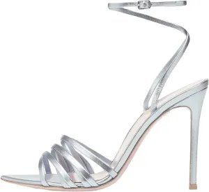 Women's Silver Strappy Sandals, Pointy Toe Stiletto Party Heels