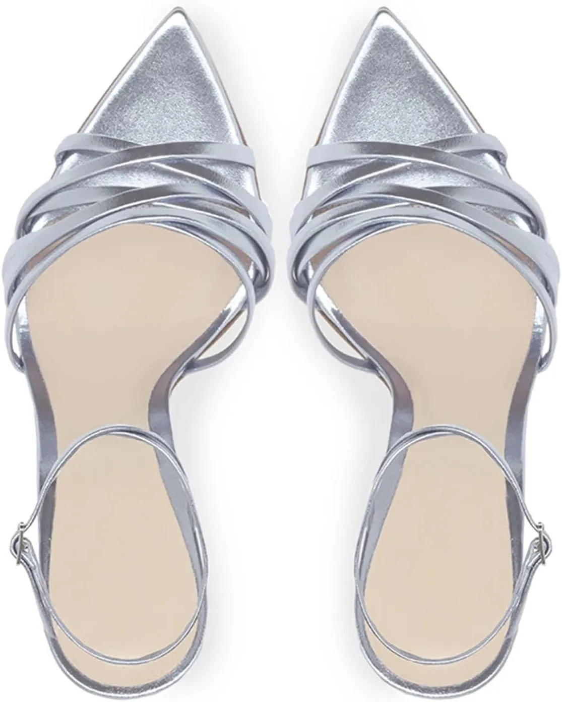 Women's Silver Strappy Sandals, Pointy Toe Stiletto Party Heels