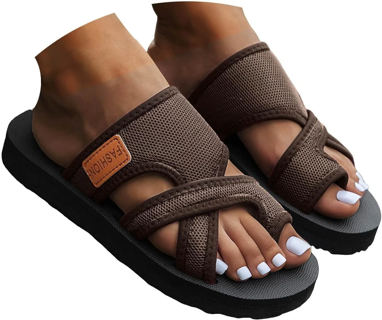 Womens Slide Sandals with Arch Support Adjustable Orthopedic Flip Flops Walking Summer Shoes Summer Casual Mesh Flats Slippers Breathable Comfortable