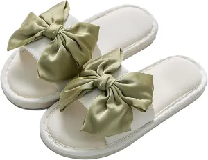 Women's Slides Sandals Comfortable Bow Knot Beach Slippers Casual Summer Flats Non-Slip House Slippers Fashion Round Open Toe Sandals Ladies Trendy Bedroom Slipper
