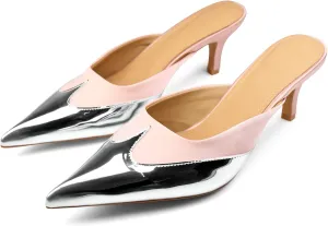 Womens Slingback Kitten Heels Pointed Closed Toe Heeled Mules Slip On Backless Wedding Dress Pumps Shoes