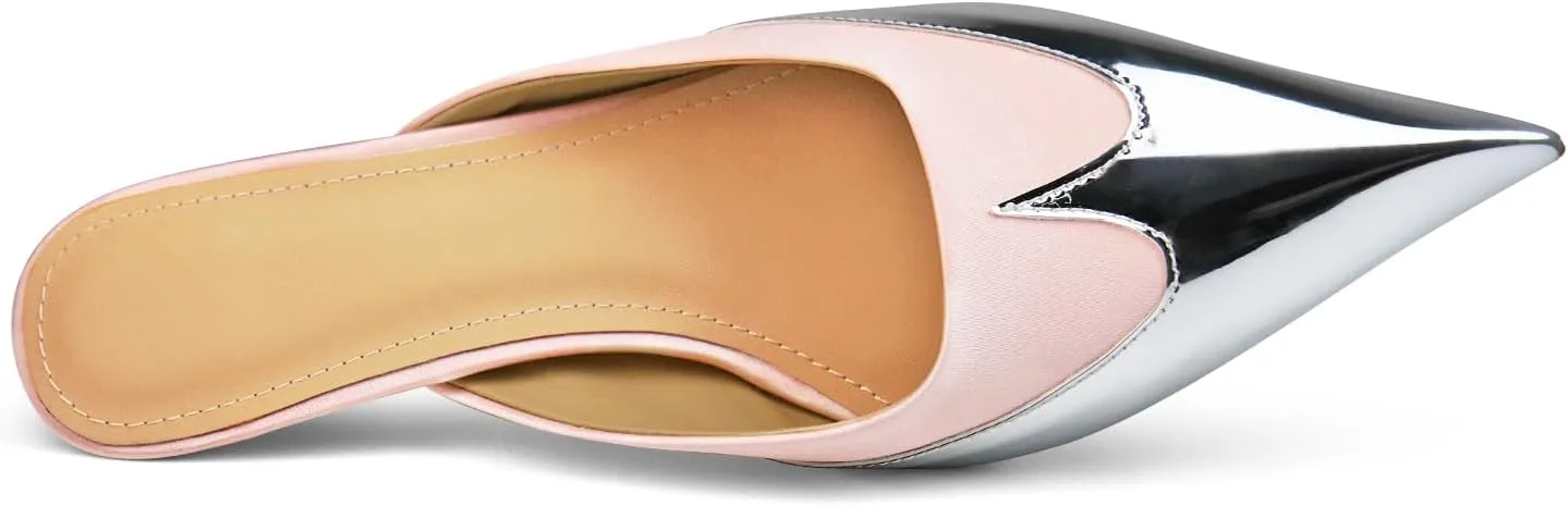 Womens Slingback Kitten Heels Pointed Closed Toe Heeled Mules Slip On Backless Wedding Dress Pumps Shoes