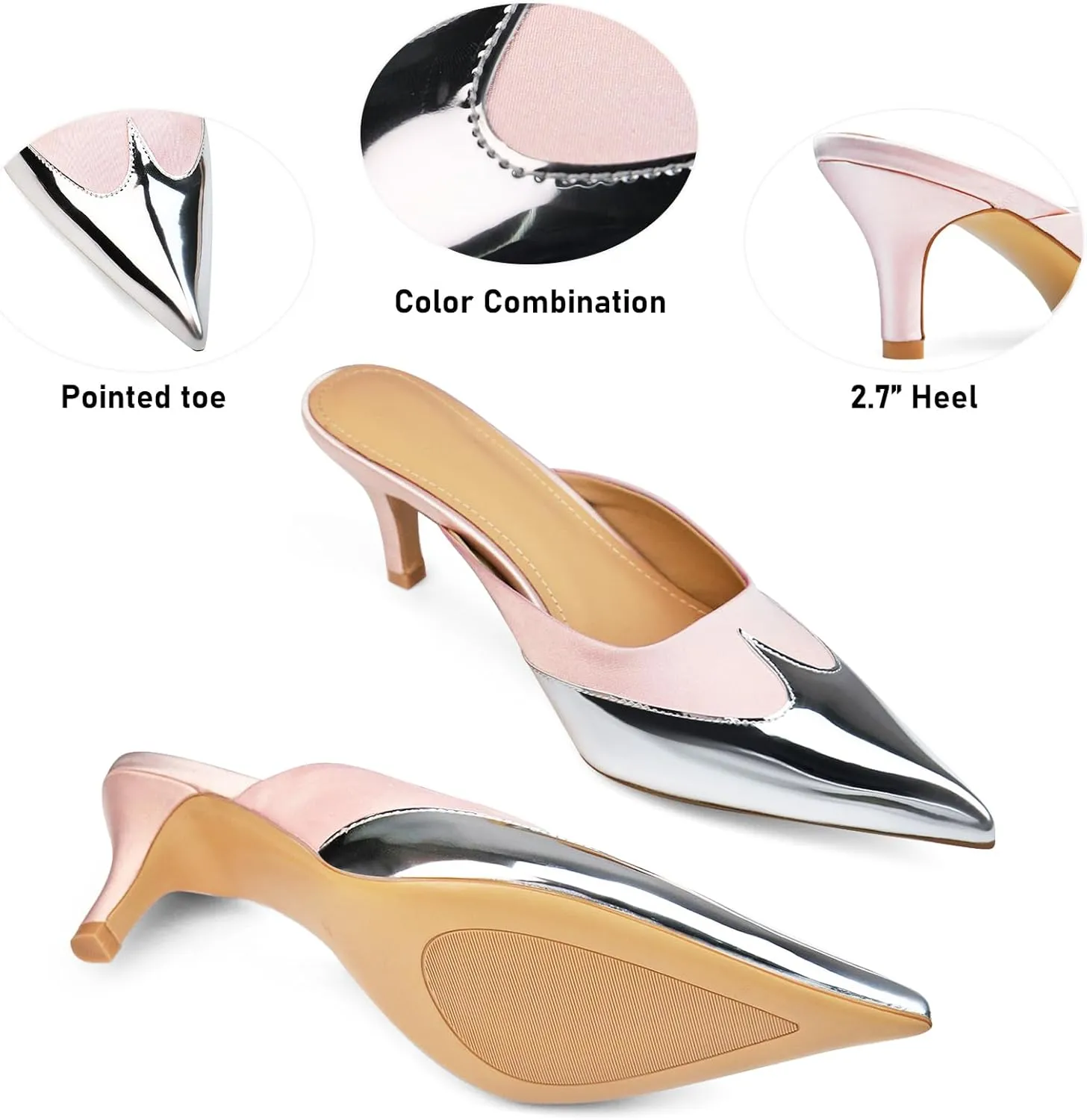 Womens Slingback Kitten Heels Pointed Closed Toe Heeled Mules Slip On Backless Wedding Dress Pumps Shoes