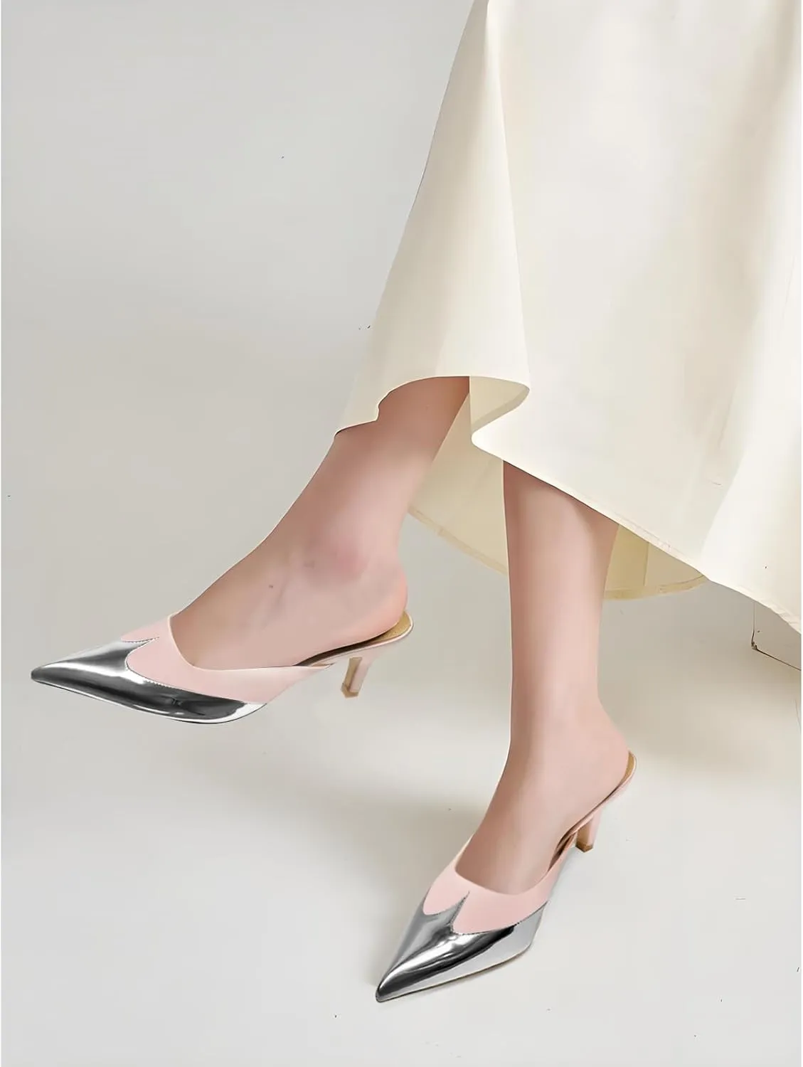 Womens Slingback Kitten Heels Pointed Closed Toe Heeled Mules Slip On Backless Wedding Dress Pumps Shoes