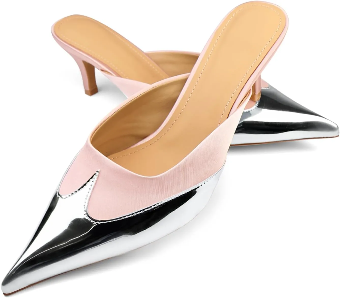 Womens Slingback Kitten Heels Pointed Closed Toe Heeled Mules Slip On Backless Wedding Dress Pumps Shoes