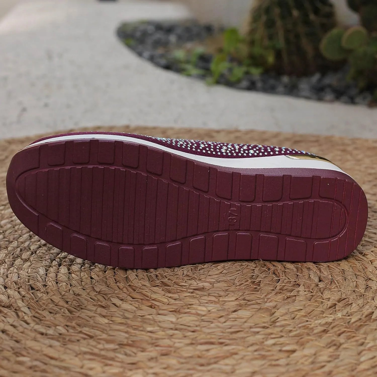 Women's Slip on Loafer Shoes Rhinestone Mesh Casual Flat Nurse Walking Sneaker Knit Comfort Classic Low Wedge Shoes