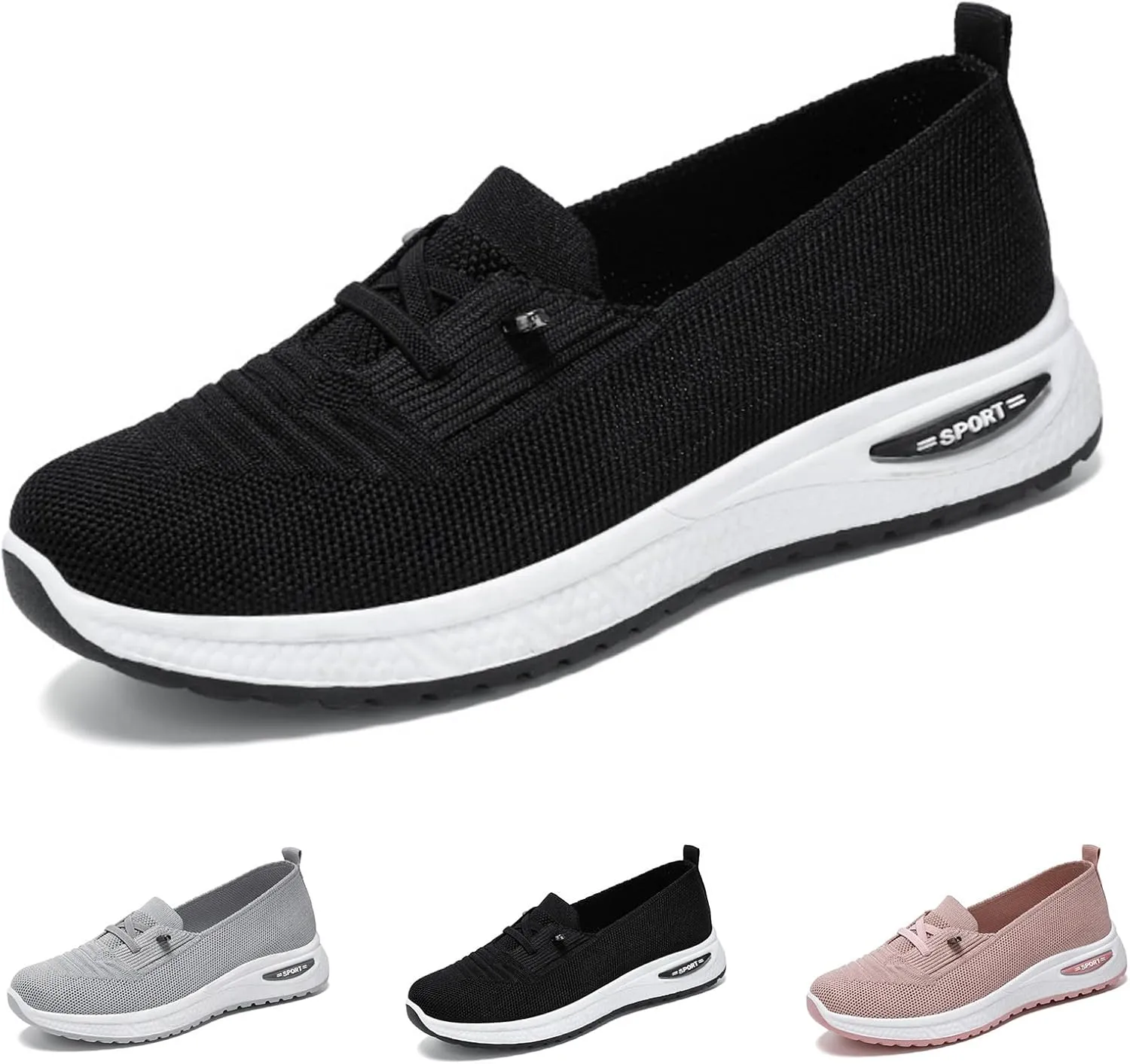 Women's Slip On Orthopedic Sneakers Comfy Breathable Walking Shoes Memory Foam Non-Slip Sneakers Lightweight Wide Width Shoes Mesh Woven Sneaker Summer Running Footwear with Arch Support
