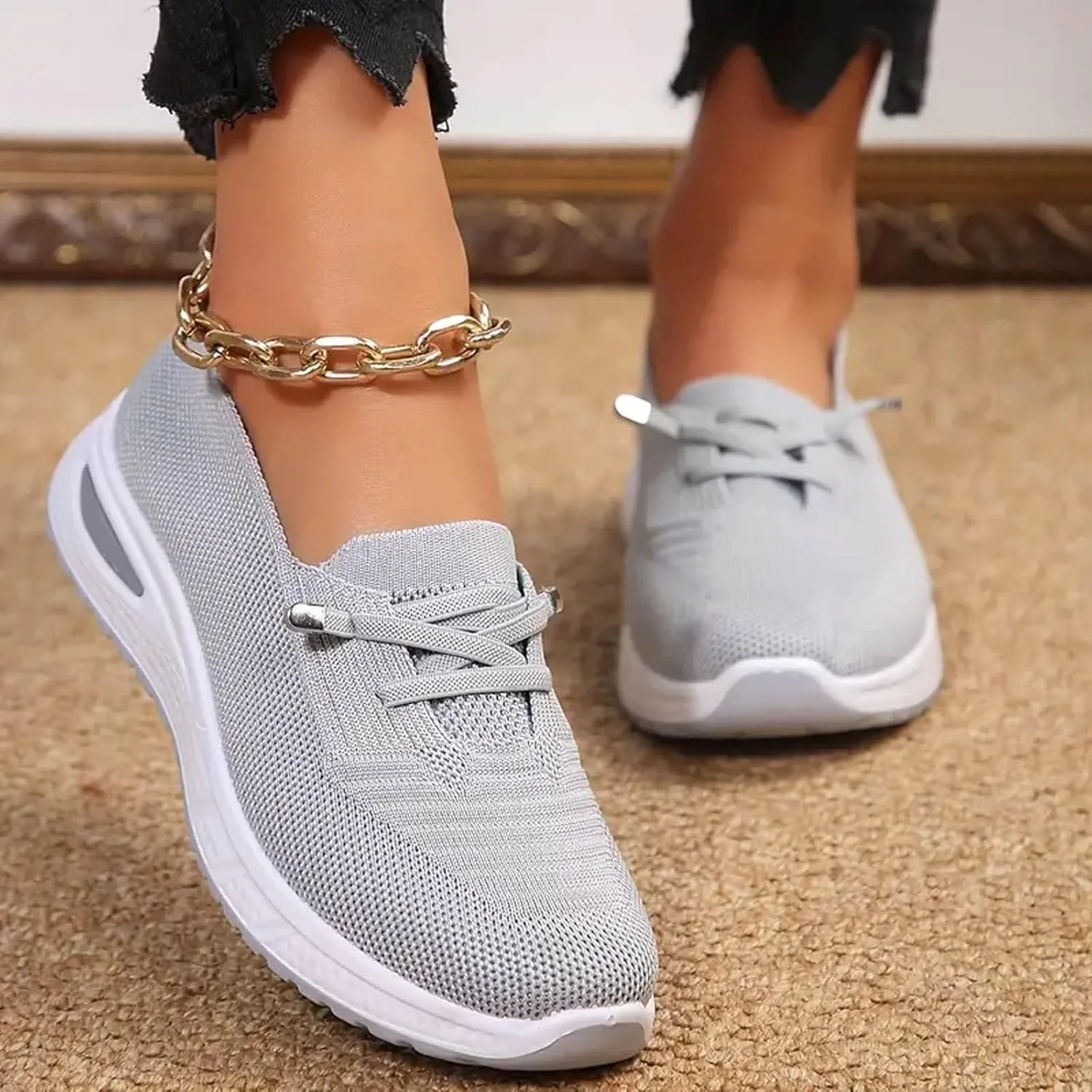 Women's Slip On Orthopedic Sneakers Comfy Breathable Walking Shoes Memory Foam Non-Slip Sneakers Lightweight Wide Width Shoes Mesh Woven Sneaker Summer Running Footwear with Arch Support