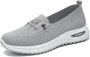 Women's Slip On Orthopedic Sneakers Comfy Breathable Walking Shoes Memory Foam Non-Slip Sneakers Lightweight Wide Width Shoes Mesh Woven Sneaker Summer Running Footwear with Arch Support