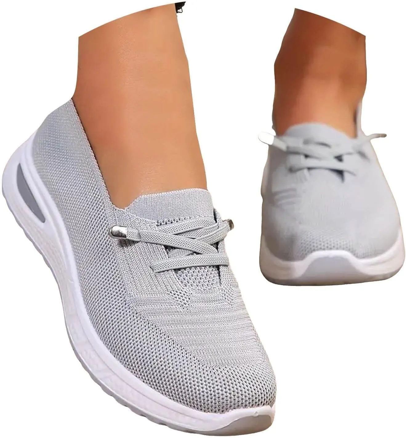 Women's Slip On Orthopedic Sneakers Comfy Breathable Walking Shoes Memory Foam Non-Slip Sneakers Lightweight Wide Width Shoes Mesh Woven Sneaker Summer Running Footwear with Arch Support