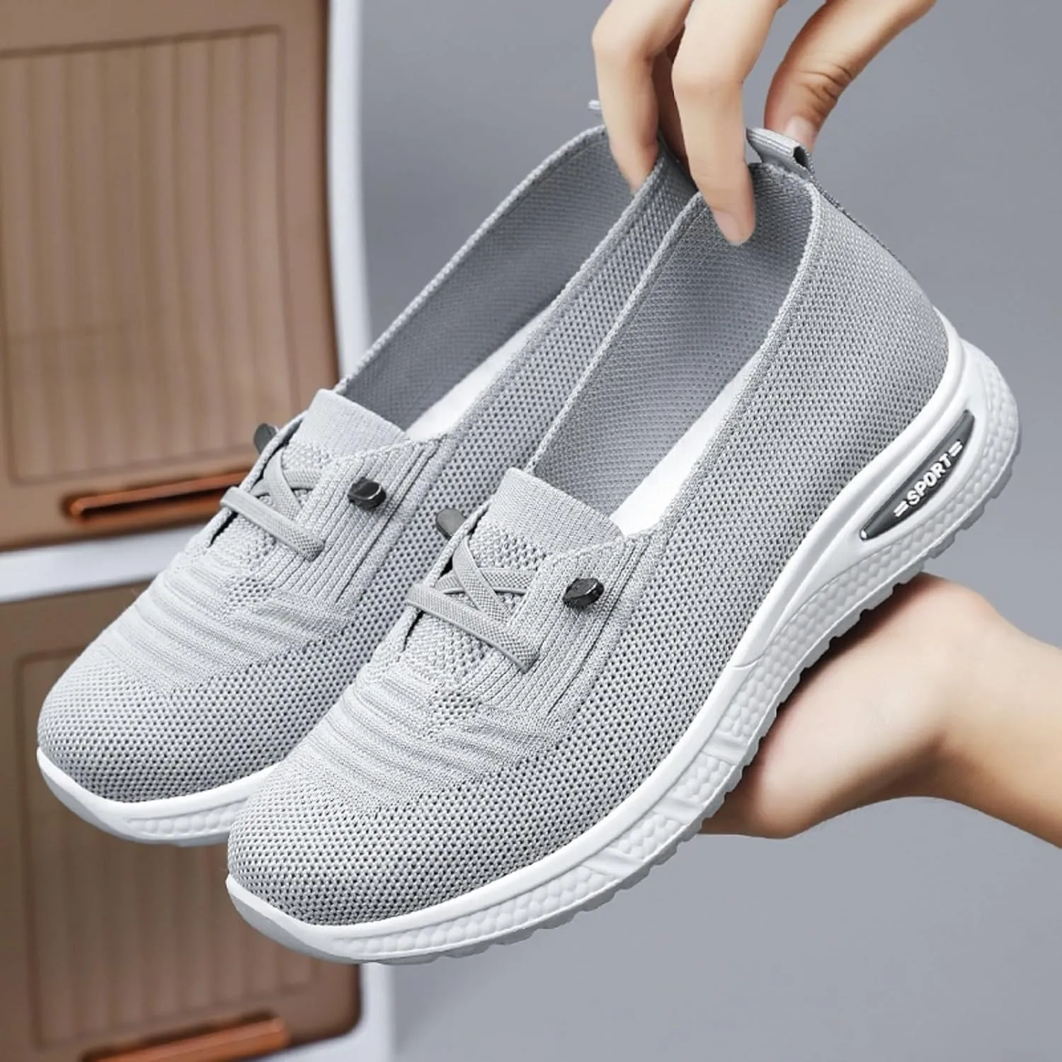 Women's Slip On Orthopedic Sneakers Comfy Breathable Walking Shoes Memory Foam Non-Slip Sneakers Lightweight Wide Width Shoes Mesh Woven Sneaker Summer Running Footwear with Arch Support