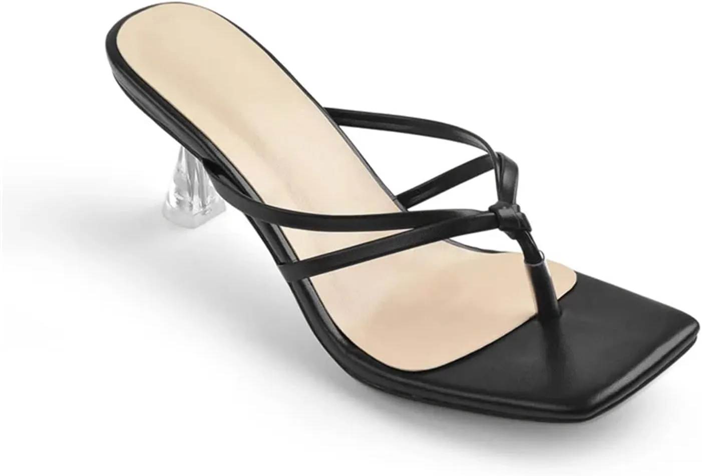 Women's Split Toe Mules - Criss Cross Transparent Kitten Heels