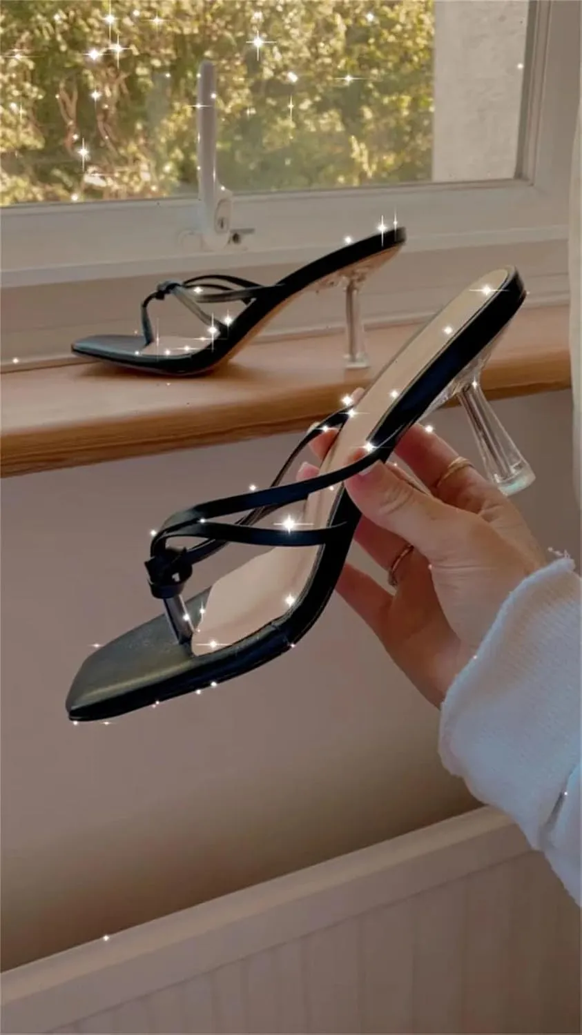 Women's Split Toe Mules - Criss Cross Transparent Kitten Heels