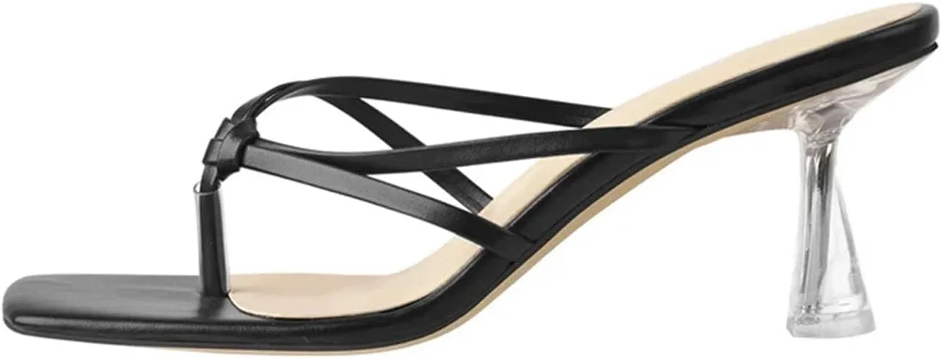 Women's Split Toe Mules - Criss Cross Transparent Kitten Heels