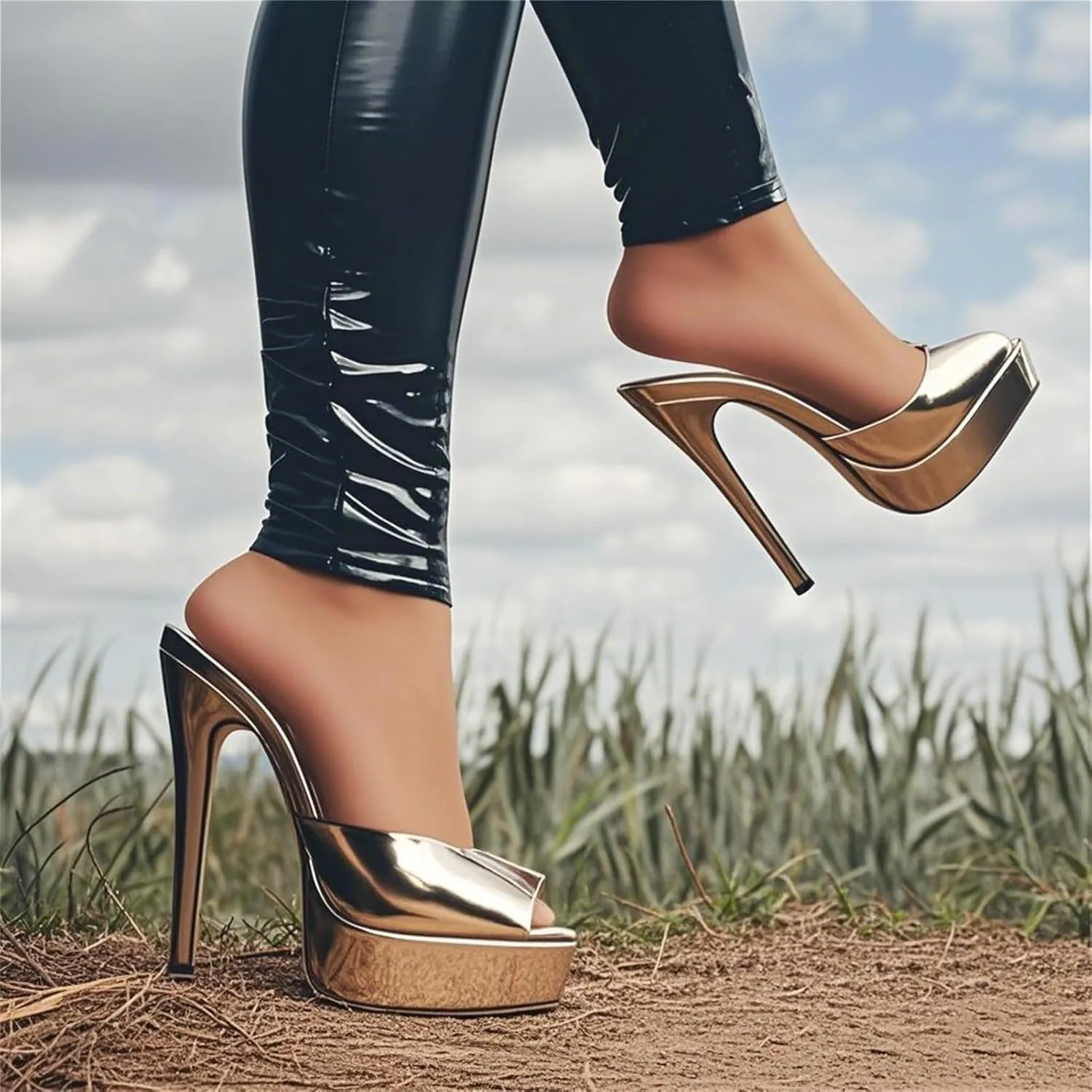 Women's Square Strap Mules - Peep Toe Slingback Slip On Heels