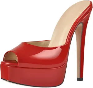 Women's Square Strap Mules - Peep Toe Slingback Slip On Heels