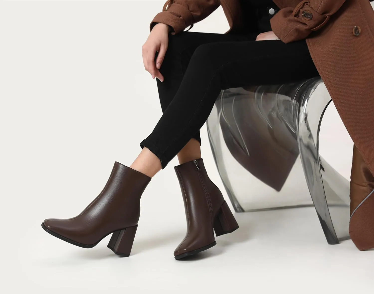 Womens Square Toe Ankle Boots Chunky Heel Causual Comfort Ankle Booties Dress Boots for Women