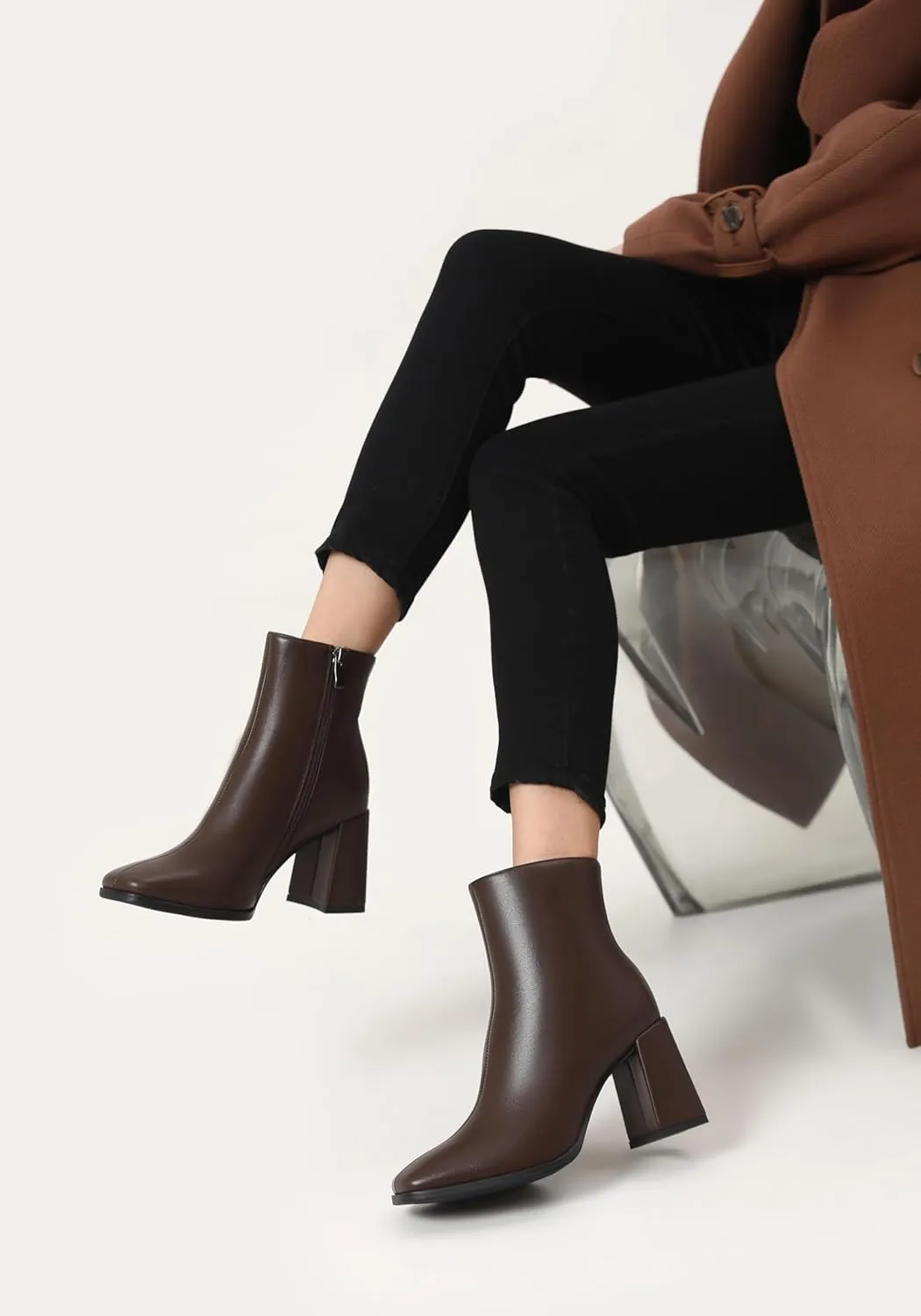 Womens Square Toe Ankle Boots Chunky Heel Causual Comfort Ankle Booties Dress Boots for Women
