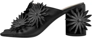 Women's Square Toe Flower Mules - Chunky Heels Slip On Summer