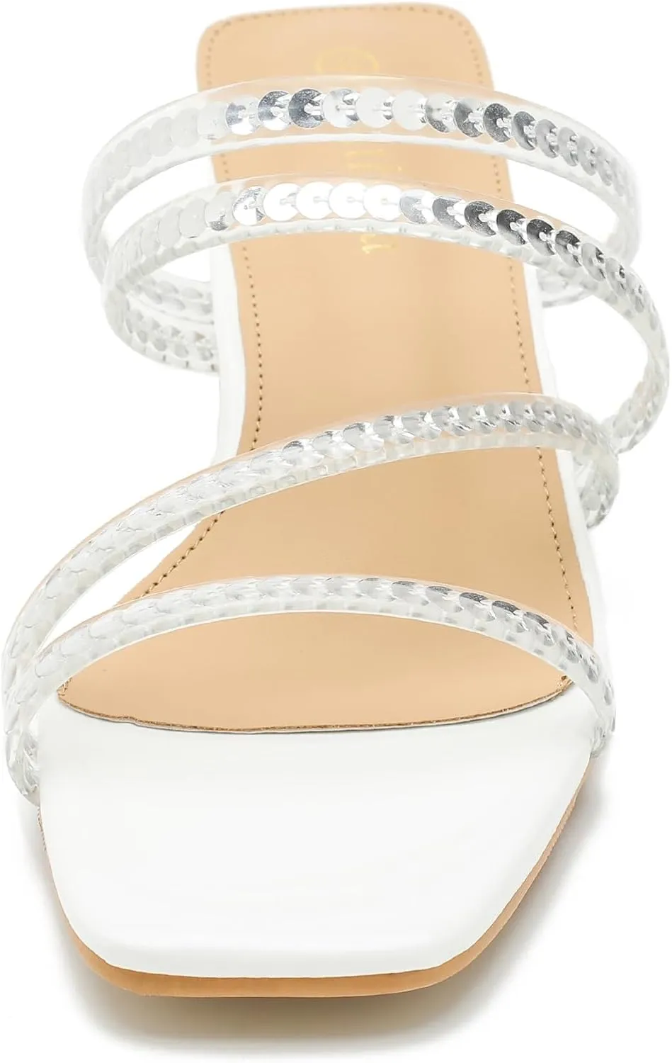 Women's Square Toe Heeled Sandals Strappy Heels Low Chunky Block Clear Heel Mules Slip on Wedding Bridal Party Dress Shoes