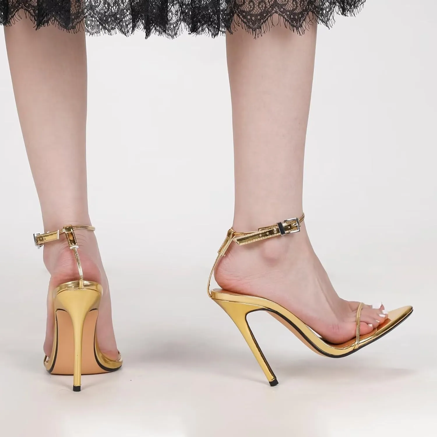 Women's Stiletto High Heeled Sandals 4.7 inch Sexy Strappy Open Toe Black Red Heels Wedding Party Evening Prom Dance Dressy Shoes
