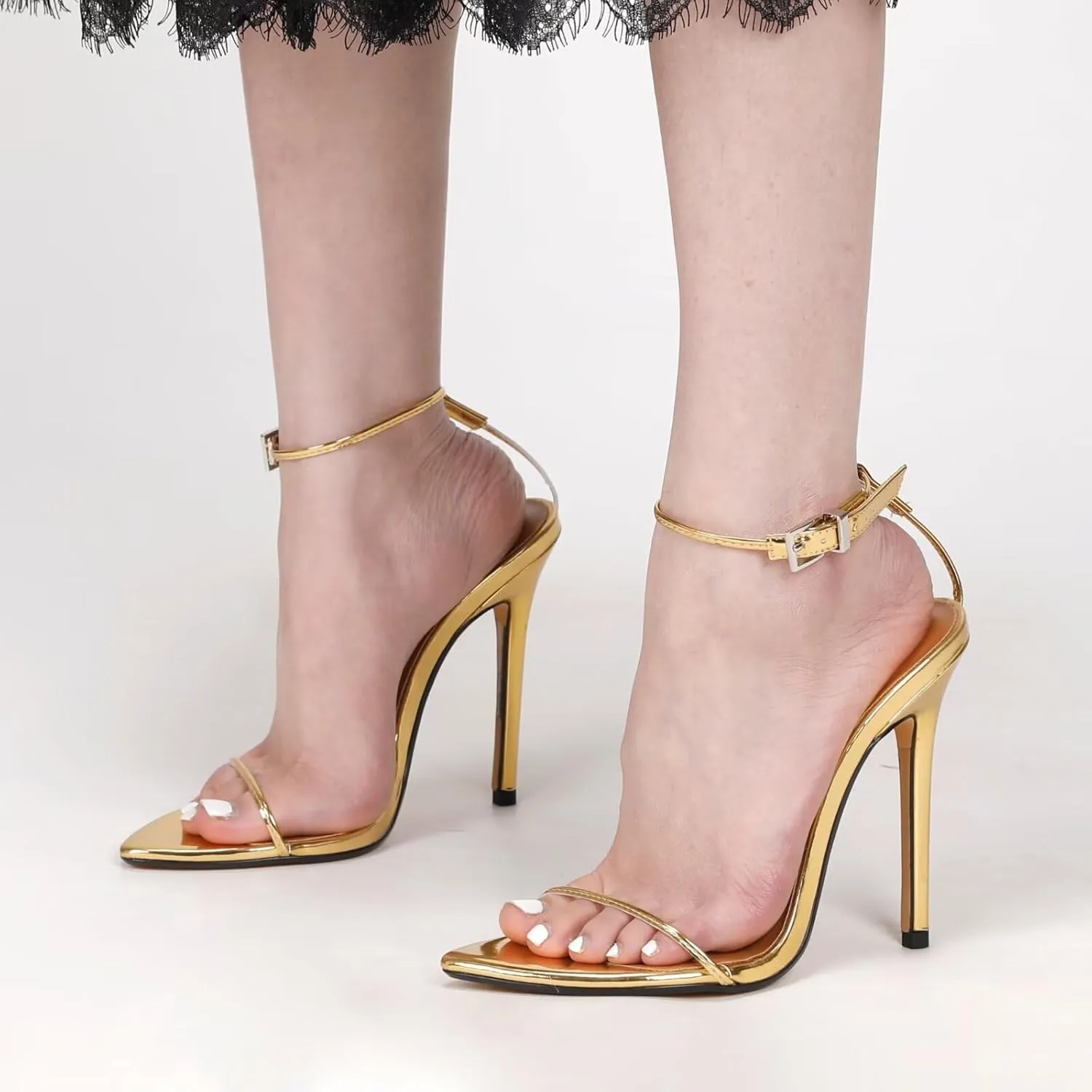 Women's Stiletto High Heeled Sandals 4.7 inch Sexy Strappy Open Toe Black Red Heels Wedding Party Evening Prom Dance Dressy Shoes