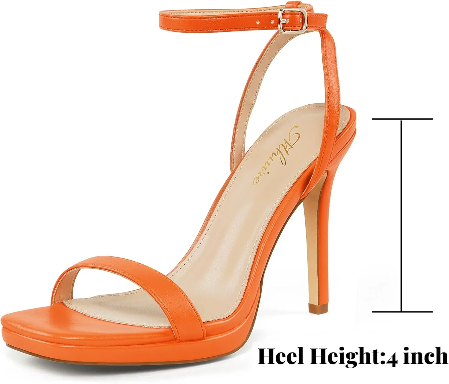 Women’s Stiletto Strappy Heeled Sandals, 4.3 Inch Square Open Toe Sexy High Heels Ankle Strap Buckle Heels for Party Wedding Dress Daily Wear Shoes