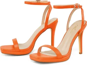 Women’s Stiletto Strappy Heeled Sandals, 4.3 Inch Square Open Toe Sexy High Heels Ankle Strap Buckle Heels for Party Wedding Dress Daily Wear Shoes