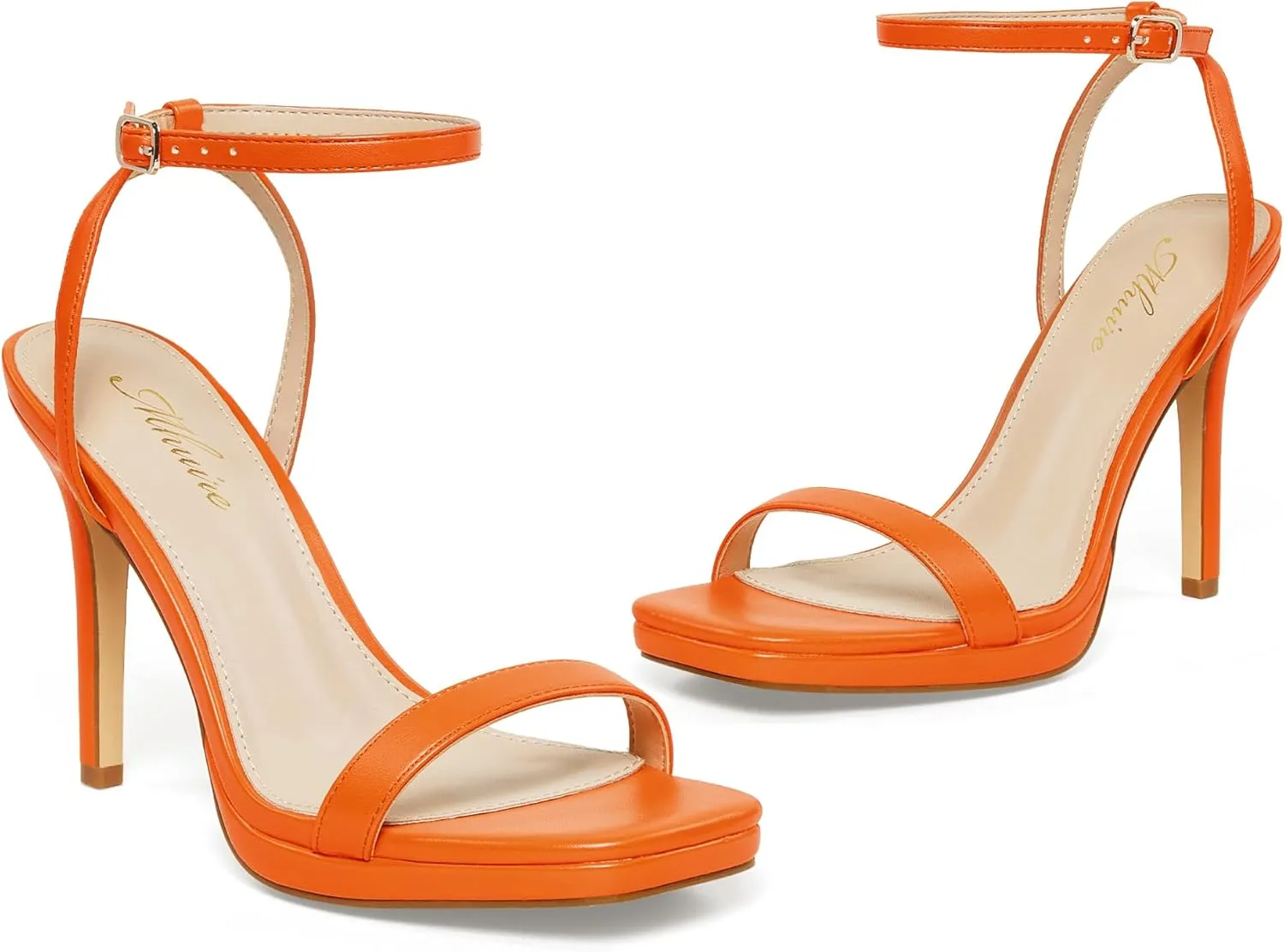 Women’s Stiletto Strappy Heeled Sandals, 4.3 Inch Square Open Toe Sexy High Heels Ankle Strap Buckle Heels for Party Wedding Dress Daily Wear Shoes