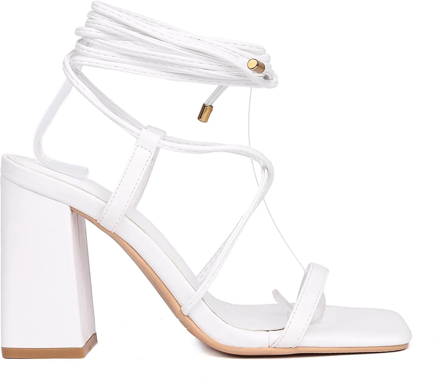 Womens Strappy Heels Lace Up Chunky Heel Sandals, Block Heel Wrap Sandals for Women Cute Sexy Dressy with Square Open Toe High Heels