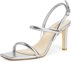 Womens Strappy Sandals Open Toe Ankle Strap Heeled Sandals Square Toe High Heels for Women