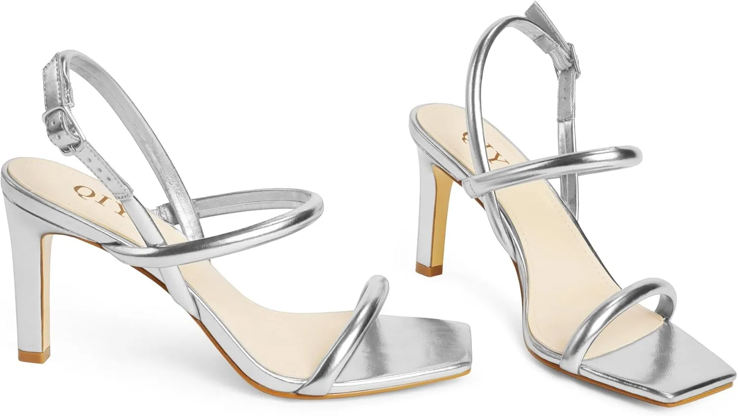 Womens Strappy Sandals Open Toe Ankle Strap Heeled Sandals Square Toe High Heels for Women
